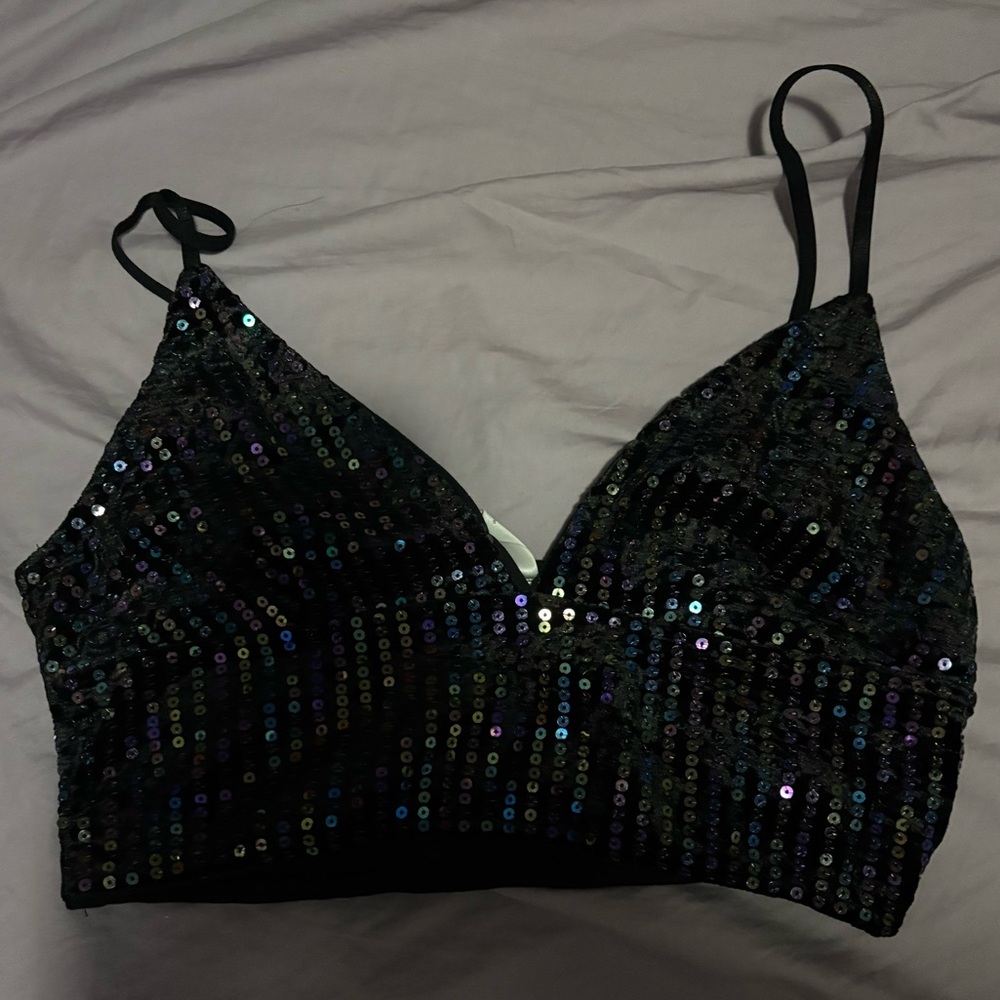 Divided Sequin Crop Top